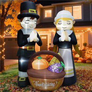 6FT Thanksgiving Inflatables Fall Outdoor Decorations, Lighted Pilgrim Boy and